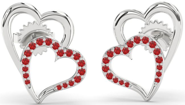 Ruby Platinum Heart Dangle Earrings