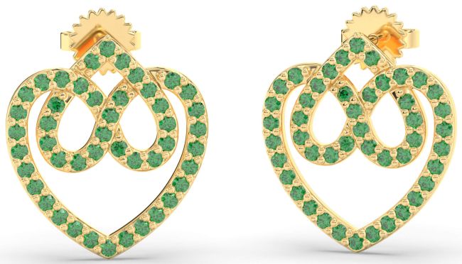 Emerald Gold Heart Dangle Earrings