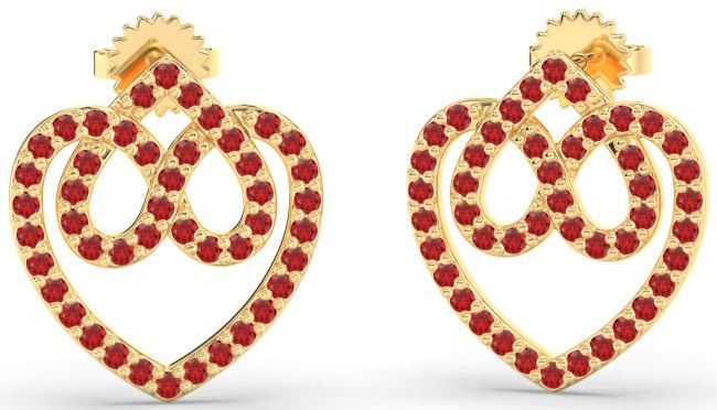 Ruby Gold Silver Heart Dangle Earrings