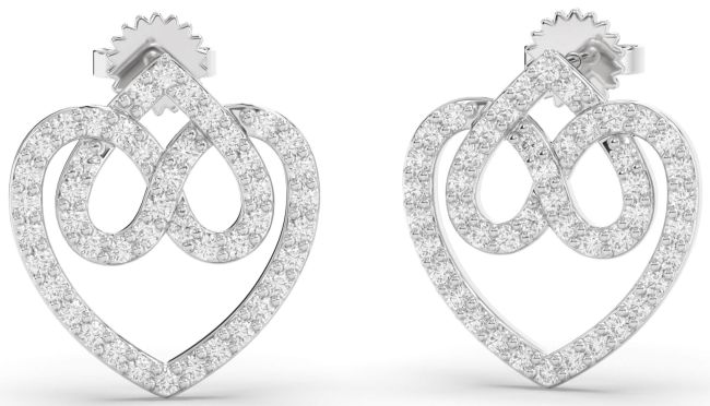 Diamond Platinum Heart Dangle Earrings