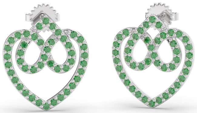 Emerald Platinum Heart Dangle Earrings