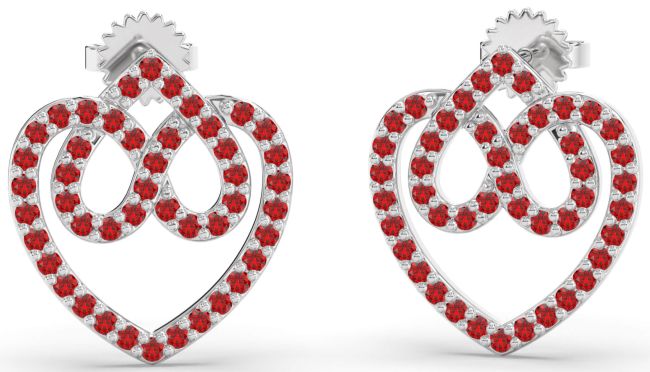 Ruby Platinum Heart Dangle Earrings