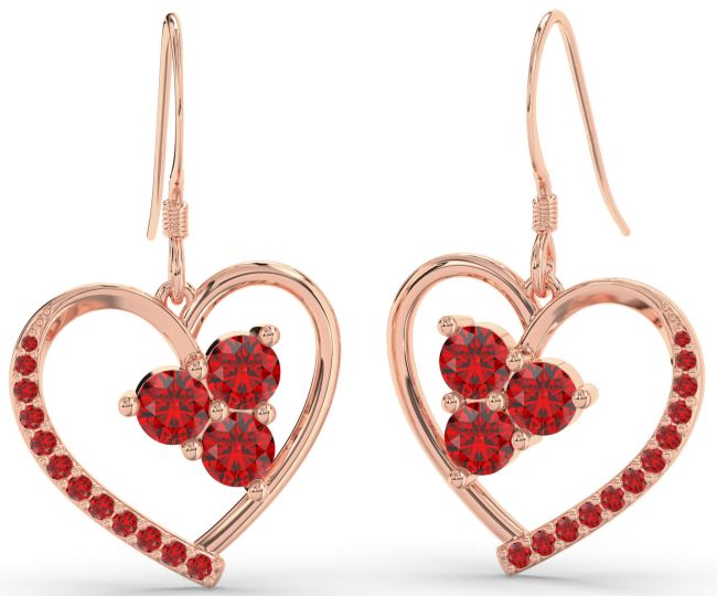 Ruby Rose Gold Heart Dangle Earrings