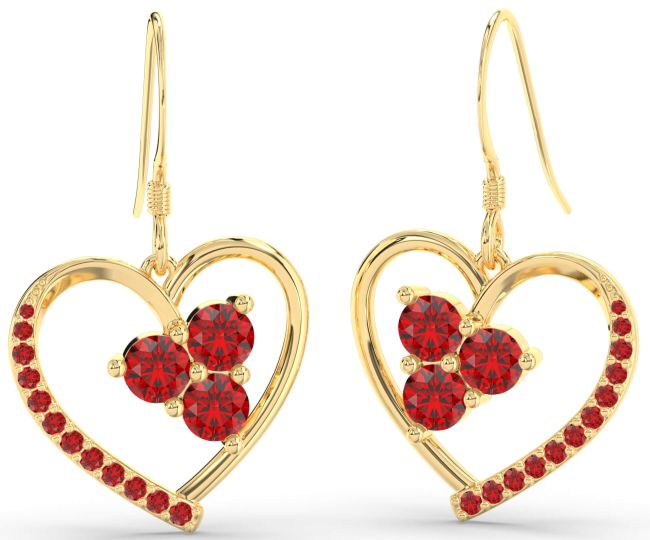 Ruby Gold Heart Dangle Earrings