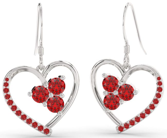 Ruby Platinum Heart Dangle Earrings