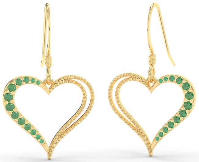 Emerald Gold Heart Dangle Earrings