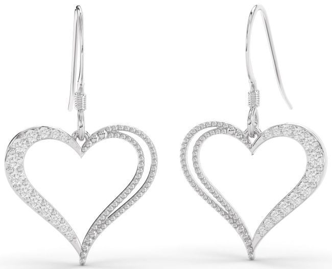 Diamond Platinum Heart Dangle Earrings