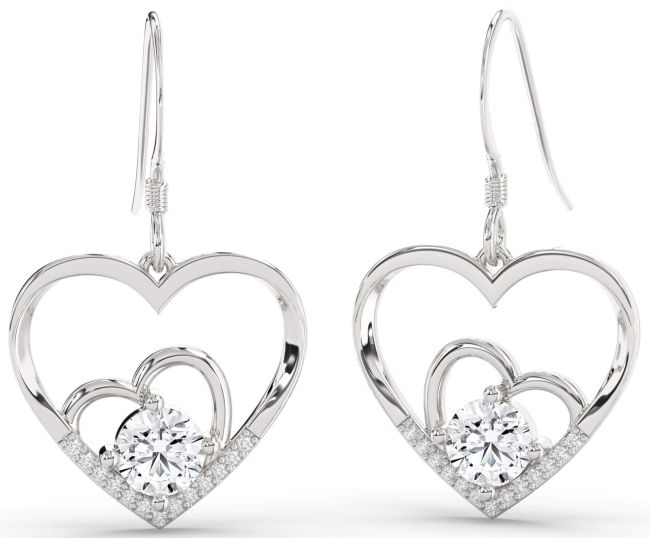 Diamond Platinum Heart Dangle Earrings