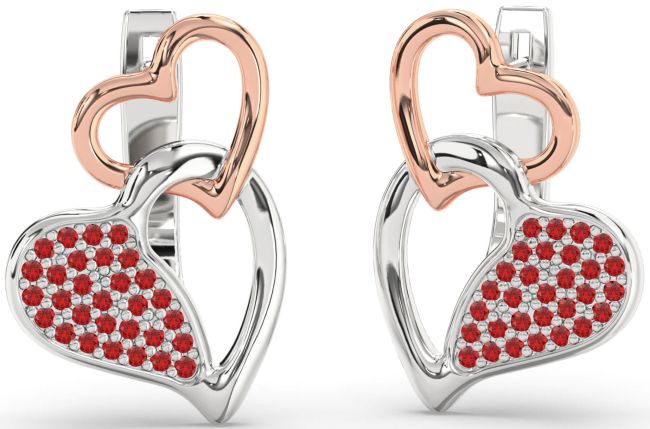 Ruby Silver & 10K Rose Gold Heart Interlock Dangle Earrings