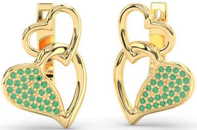 Emerald Gold Silver Heart Interlock Dangle Earrings
