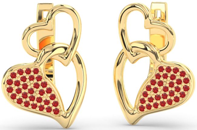 Ruby Gold Heart Interlock Dangle Earrings