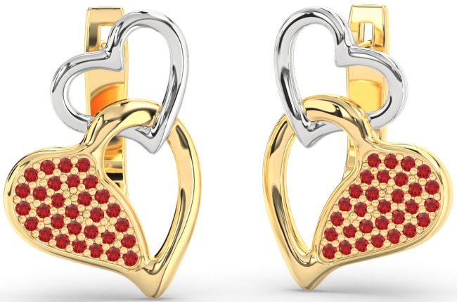 Ruby Gold Silver Heart Interlock Dangle Earrings