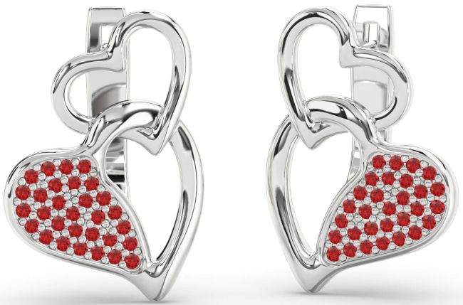Ruby Platinum Heart Interlock Dangle Earrings