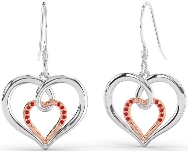 Ruby Silver & 10K Rose Gold Heart Dangle Earrings