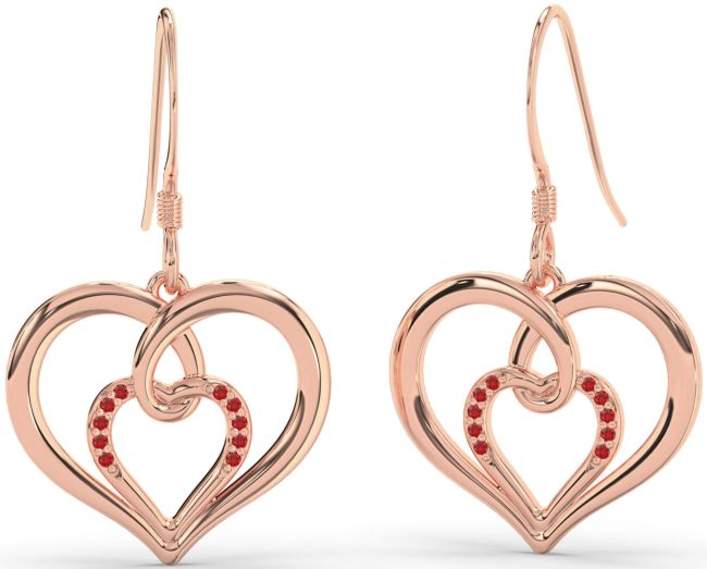Ruby Rose Gold Heart Dangle Earrings