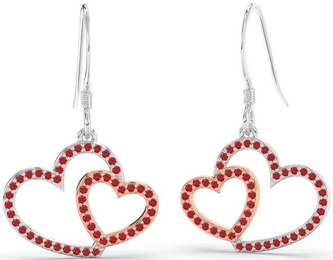 Ruby Silver & 10K Rose Gold Heart Dangle Earrings