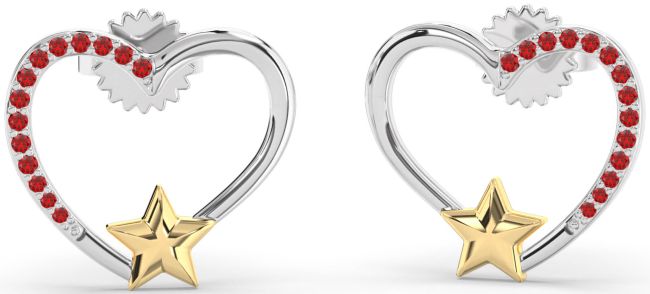 Ruby Silver & 10K gold Heart Star Stud Earrings