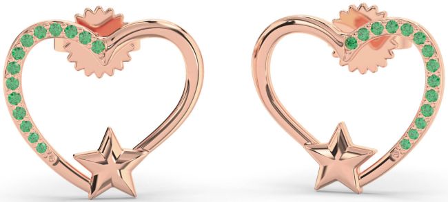 Emerald Rose Gold Heart Star Stud Earrings