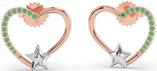 Emerald Rose Gold Silver Heart Star Stud Earrings