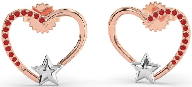 Ruby Rose Gold Silver Heart Star Stud Earrings