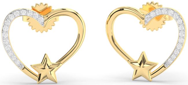 Lab Diamond Gold Heart Star Stud Earrings