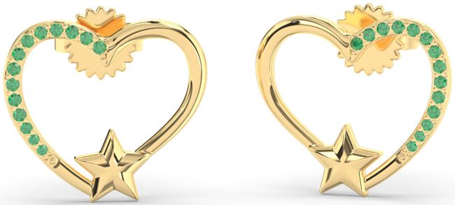 Emerald Gold Silver Heart Star Stud Earrings