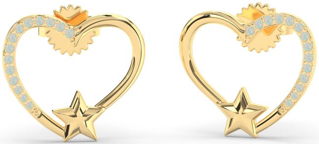Opal Gold Silver Heart Star Stud Earrings