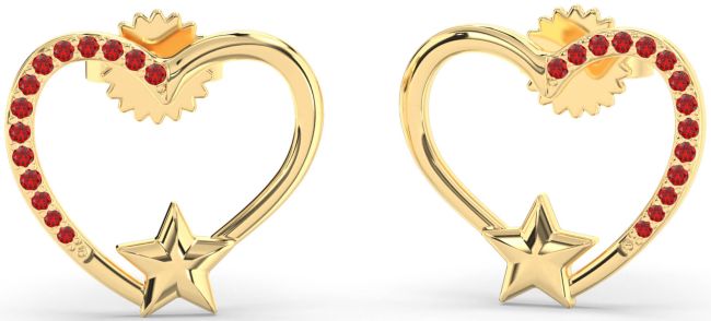 Ruby Gold Silver Heart Star Stud Earrings