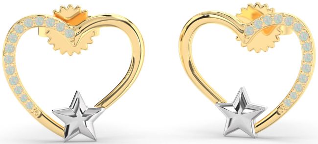 Opal Gold Silver Heart Star Stud Earrings