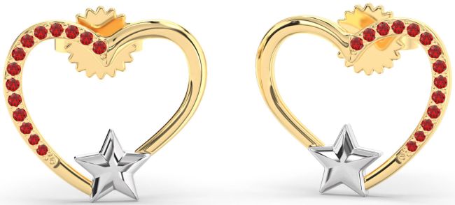 Ruby Gold Silver Heart Star Stud Earrings