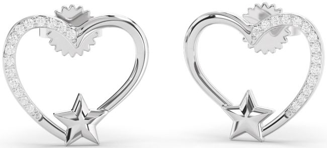 Diamond Platinum Heart Star Stud Earrings