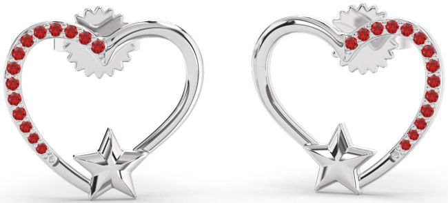 Ruby Platinum Heart Star Stud Earrings