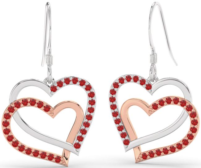 Ruby Silver & 10K Rose Gold Heart Interlock Dangle Earrings