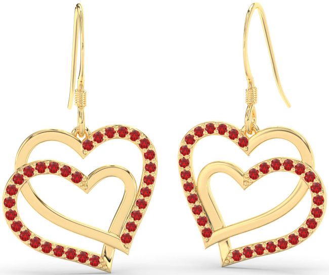Ruby Gold Silver Heart Interlock Dangle Earrings