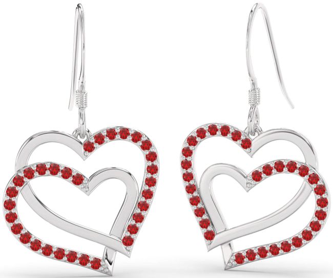 Ruby Platinum Heart Interlock Dangle Earrings