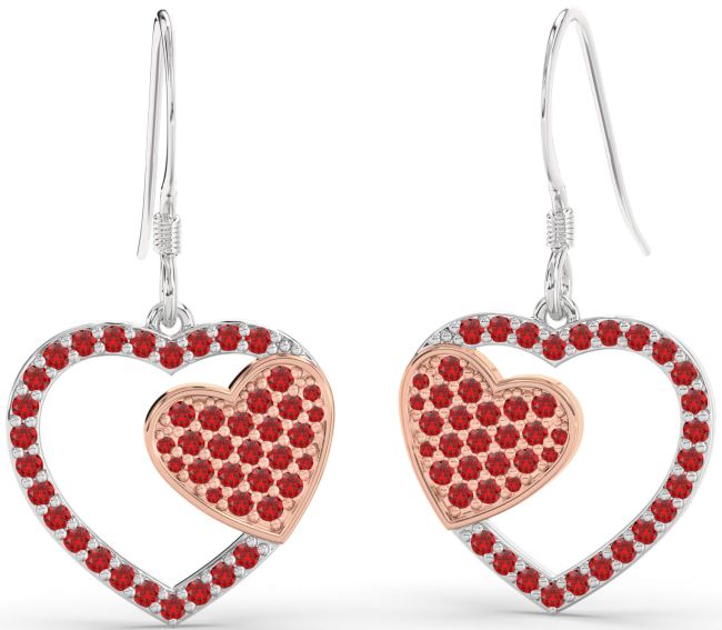 Ruby Silver & 10K Rose Gold Heart Dangle Earrings
