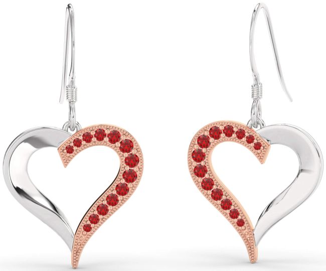 Ruby Silver & 10K Rose Gold Heart Dangle Earrings
