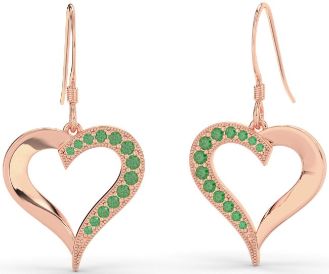 Emerald Rose Gold Heart Dangle Earrings