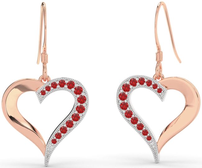 Ruby Rose Gold Silver Heart Dangle Earrings