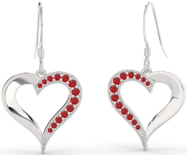Ruby Platinum Heart Dangle Earrings