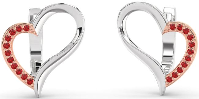 Ruby Silver & 10K Rose Gold Heart Stud Earrings