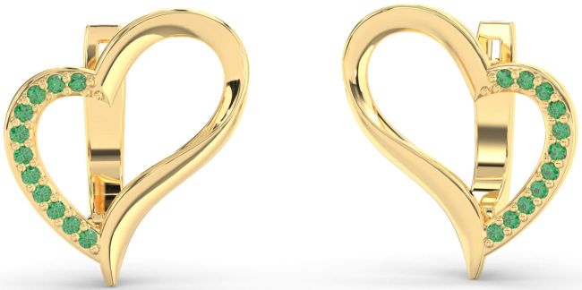 Emerald Gold Silver Heart Stud Earrings