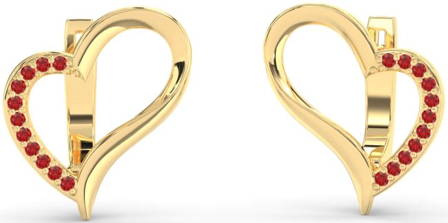 Ruby Gold Heart Stud Earrings