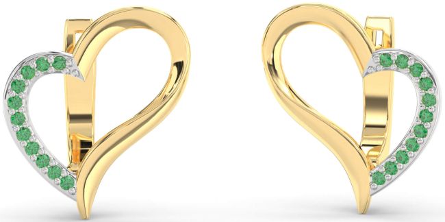 Emerald Gold Silver Heart Stud Earrings