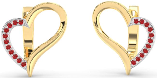 Ruby Gold Silver Heart Stud Earrings