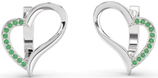 Emerald Platinum Heart Stud Earrings