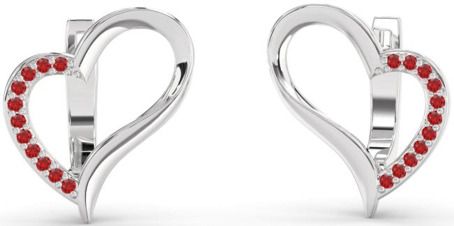 Ruby Platinum Heart Stud Earrings