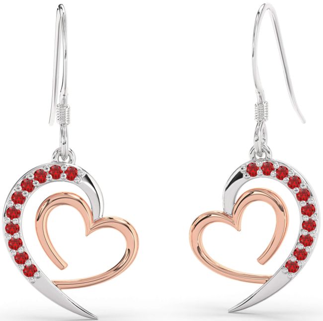 Ruby Silver & 10K Rose Gold Heart Dangle Earrings