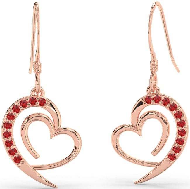 Ruby Rose Gold Heart Dangle Earrings