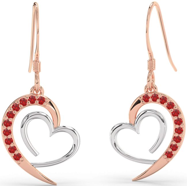 Ruby Rose Gold Silver Heart Dangle Earrings